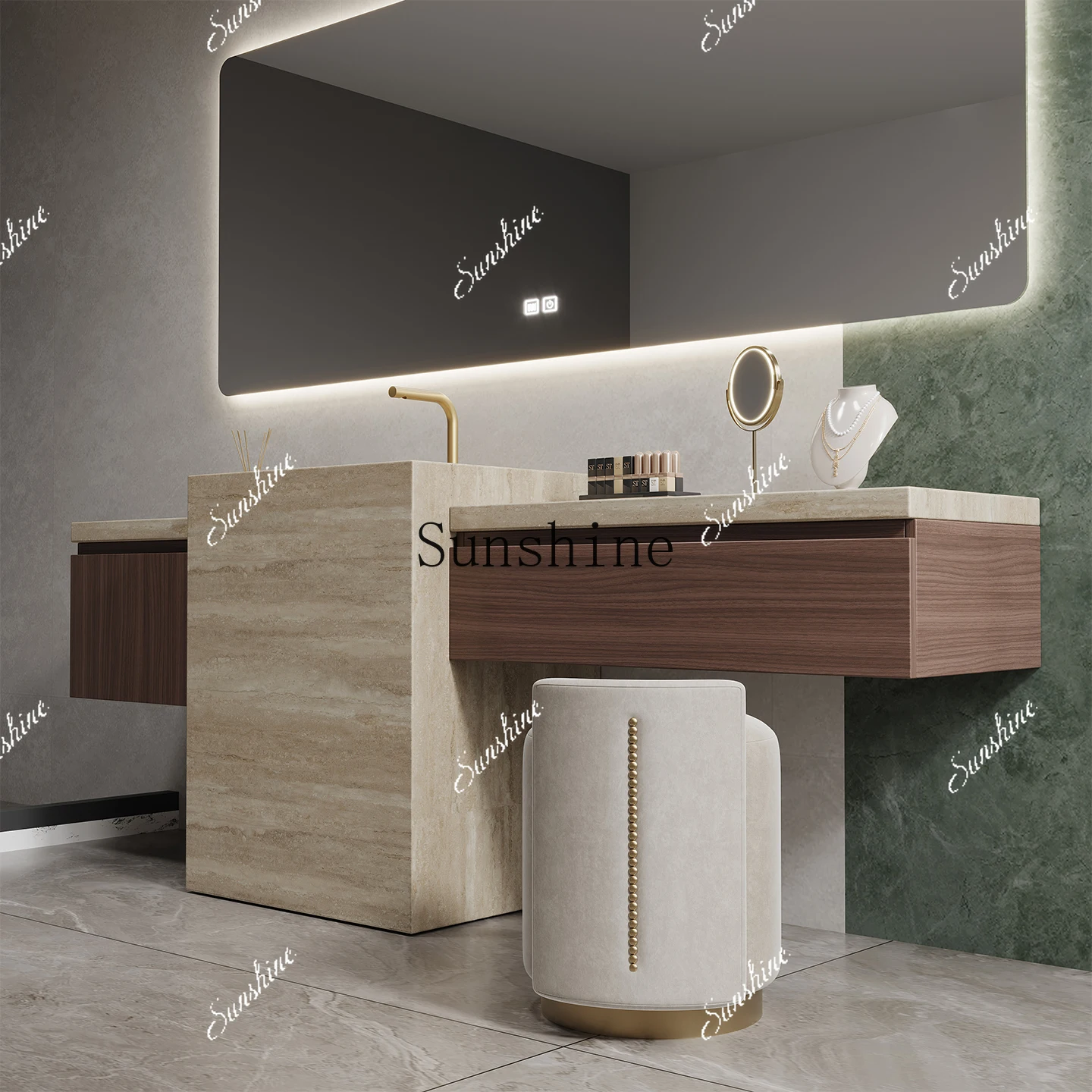 Hotel wind rock slab integrated basin column basin bathroom cabinet combination, toiletH