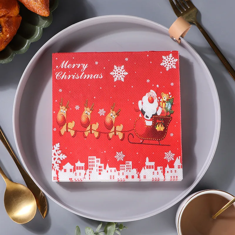 20Pcs/pack 33x33cm Merry Christmas Series Printed Paper Disposable Tableware Napkin Tissues Xmas Party Decor