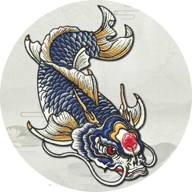 Japanese Zephyr Series Koi Symmetrical Large Patch Squid Decoration Clothes Bag Fashion Hand Sewing Cloth Stickers