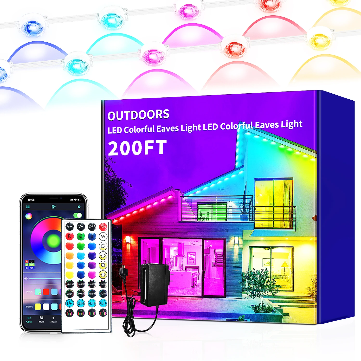 

200ft Permanent Outdoor Light,RGB Eaves Lights with App Control Remote,DIY IP67 Waterproof led Lights,Outside Light for House