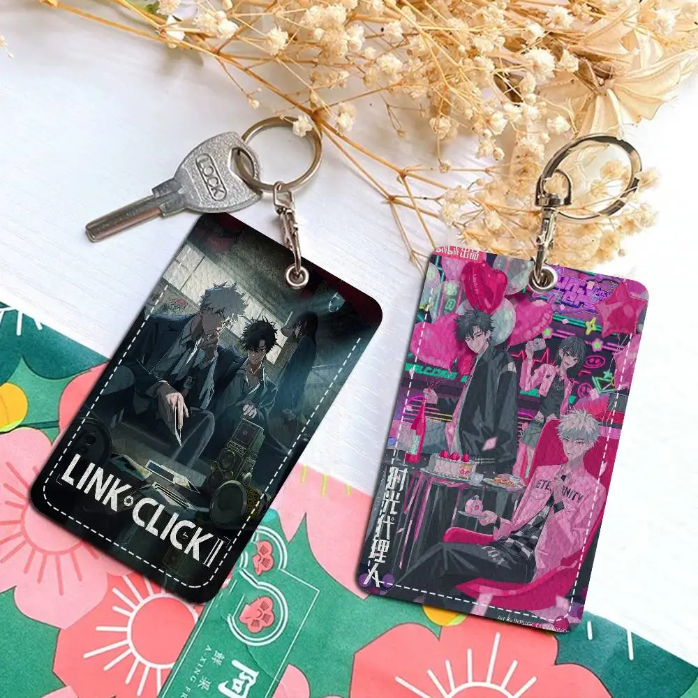 Link Click Style PU Access Card Holder With Keychain - Executive Protection For Bank Card,Subway, Bus Card Case