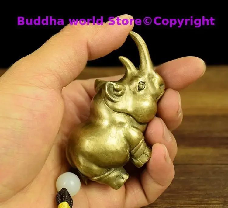 Regulating spirit GOOD LUCK mascot Success BRASS rhinoceros hand pieces Spiritual Talisman bring Fortune money Good luck