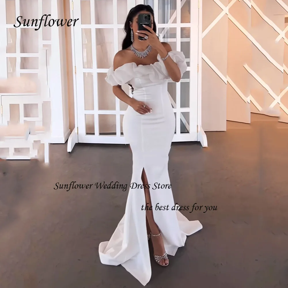 Sunflower Off the Shoulder Evening Dress 2023 Arabic Slim Crepe Short Sleeve Floor-Length High-end Custom Fashion Gown Party