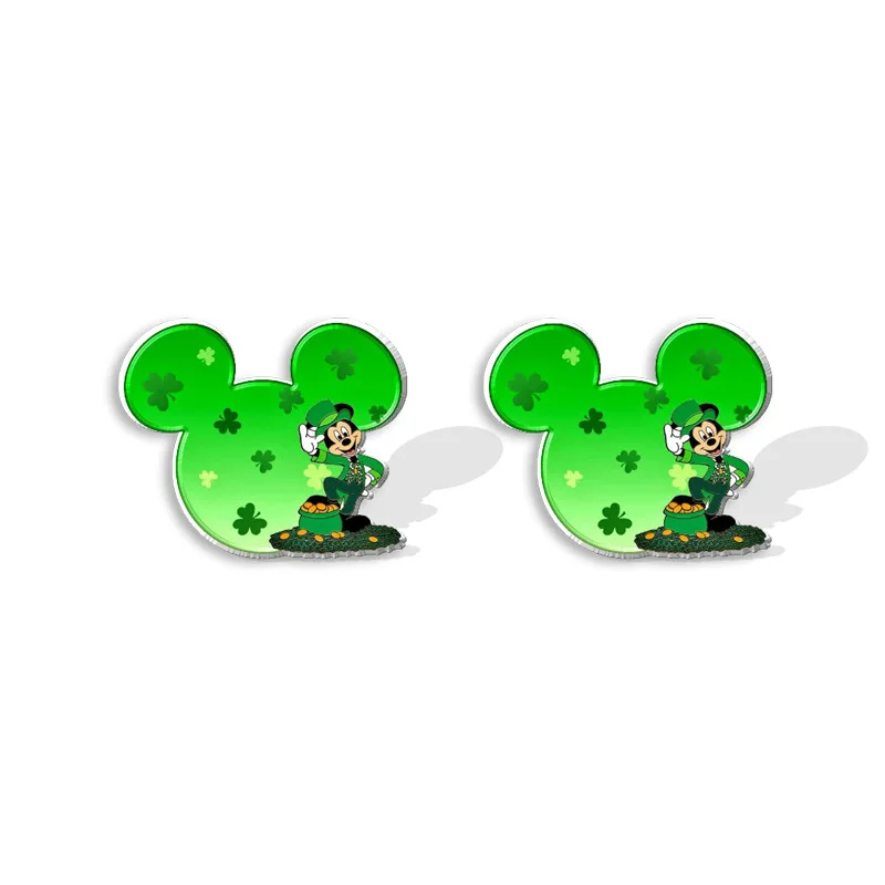 Disney Mickey Mouse Stud Earrings St. Patrick's Day Mickey Minnie Green Irish Cartoon Party Fashion Jewelry Accessories Kid Gift