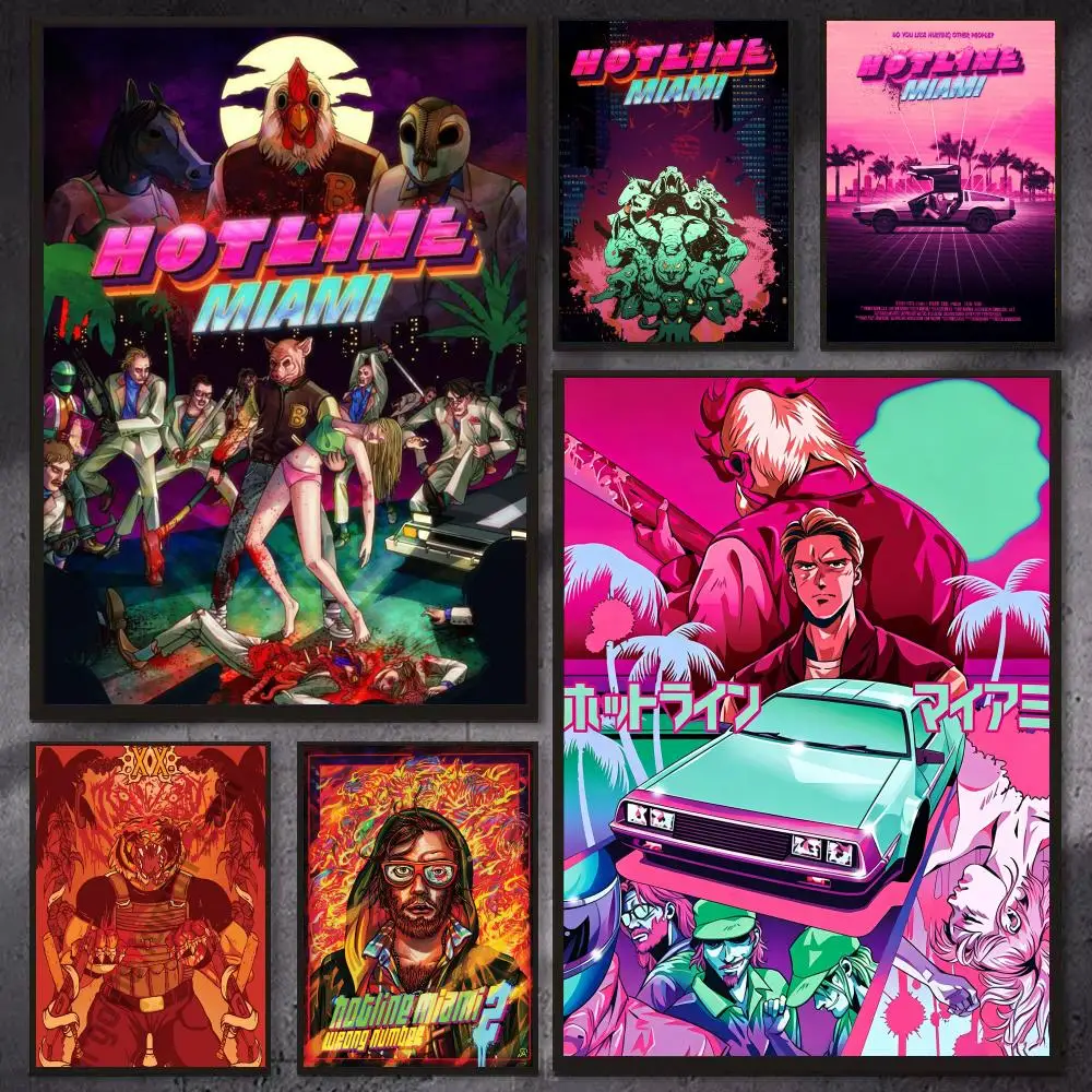 Game H-Hotline Miami Poster Modern Aesthetic Gaming Room Decor Canvas Wall Art Poster Cool Room Stuff