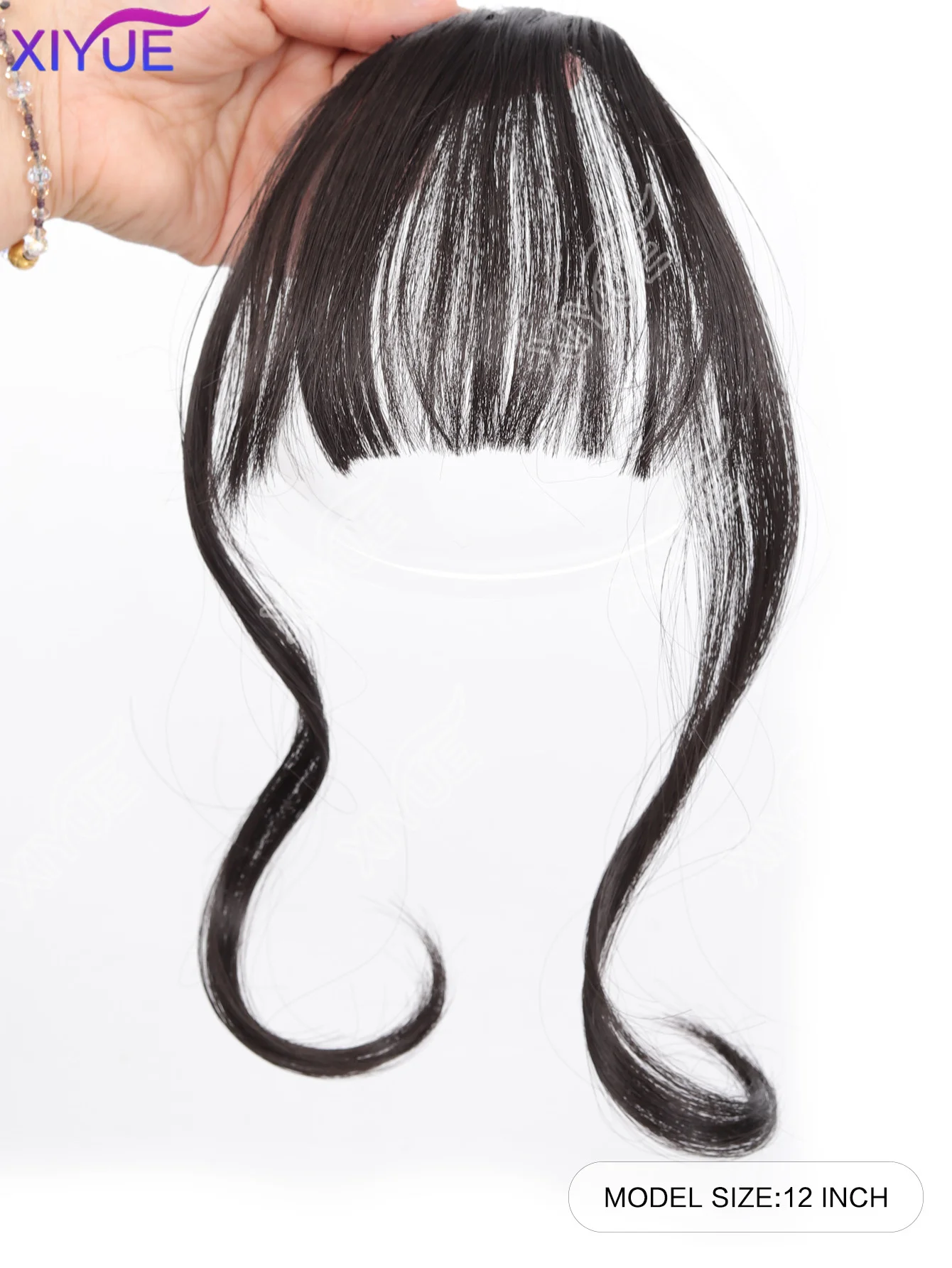 XIYUE Synthetic Hair Clip-In Bangs Cut Wispy Fringe with Sideburns Dark Brown Natural Look for Women Daily Party Wear