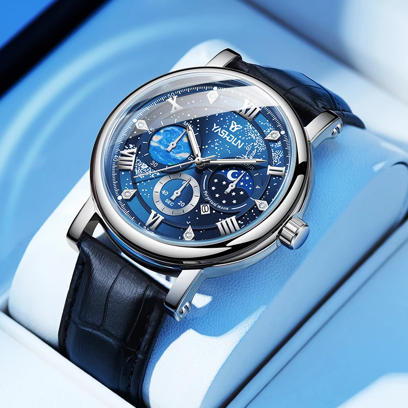 

Роскошные мужские водонепроницаемые часы с люминесцентным циферблатом, высококачественные кварцевые хронографы с кожаным ремешком, мужские наручные часы.