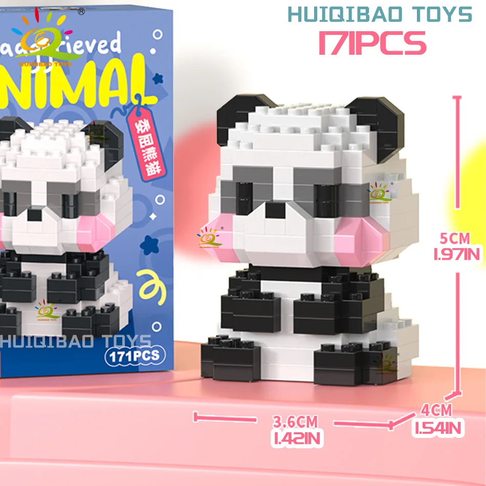 HUIQIBAO MINI Niedliches Haustier Tier Pinguin Modell Baustein Micro Set Stadt Cartoon Löwe Diamant Steine Lernspielzeug für Erwachsene