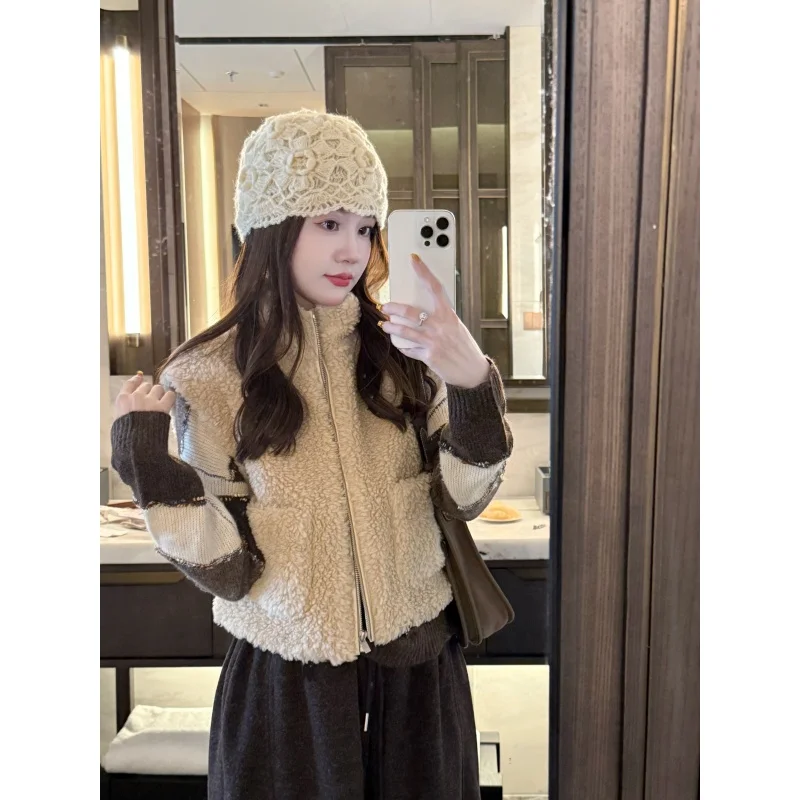 

Женский утепленный жилет с высоким воротником на молнии, осенне-зимний, модный, для многослойных образов, цвет овсяное молоко, корейская версия MJ202528