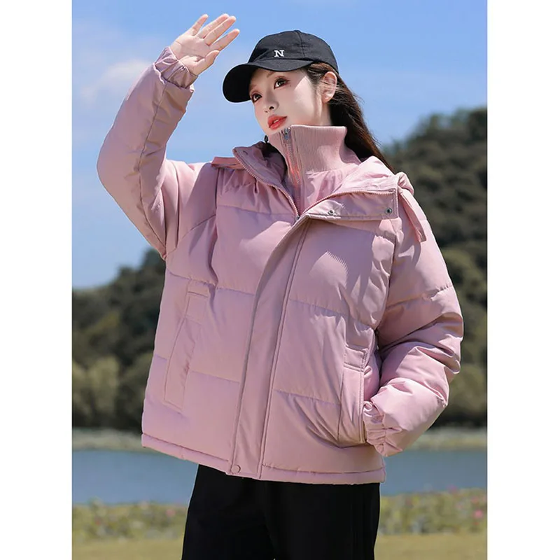 Winter New Hooded Down Cotton Jacket Women Loose Cotton Padded Thicken Warm Coats Female Long Sleeves Puffer Outwear Ladies Tops