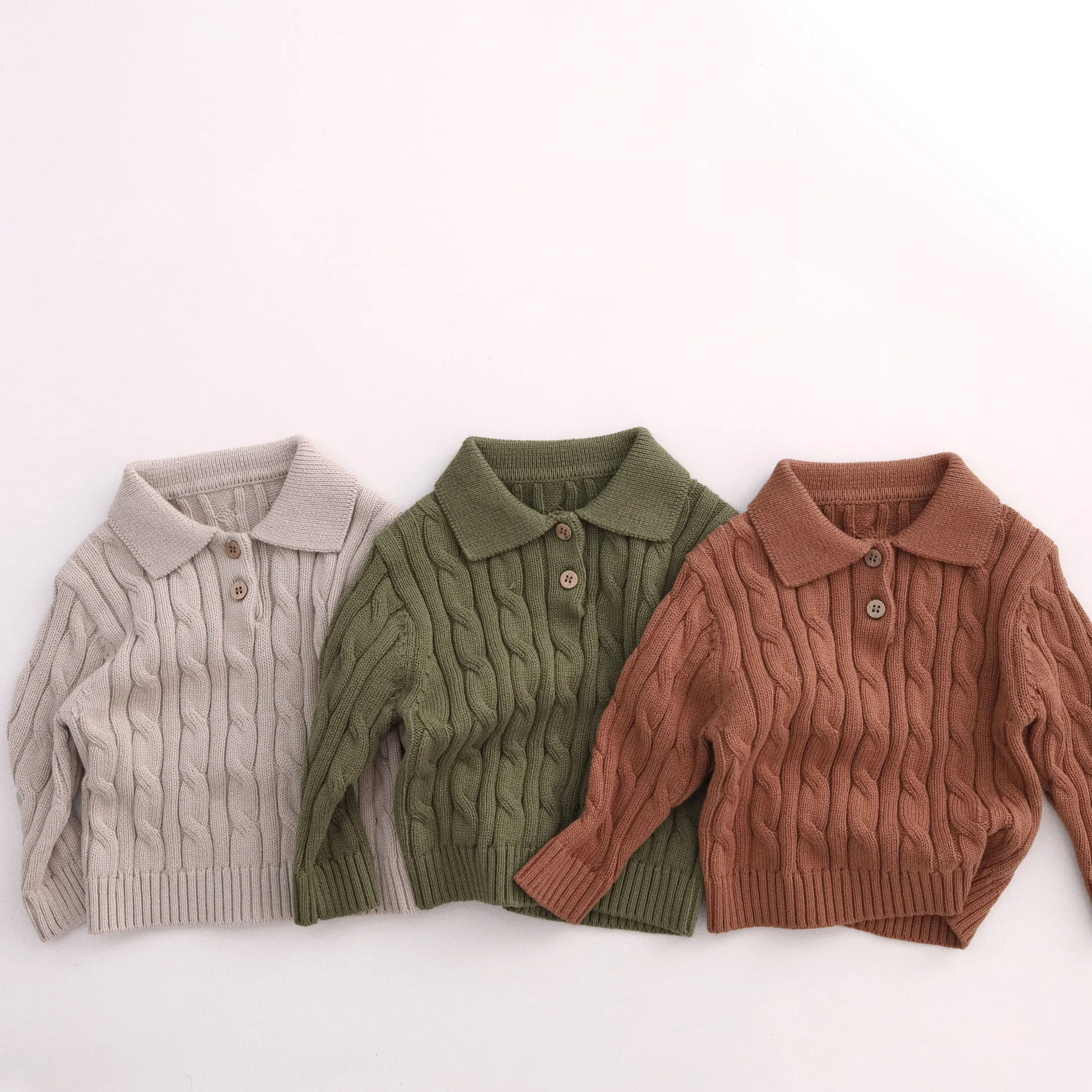 2026 Autumn Kids Sweaters Turn Down Collar Boys Knitwear Cotton Girls Sweaters Long Sleeve Kids Girls Knit Pullover