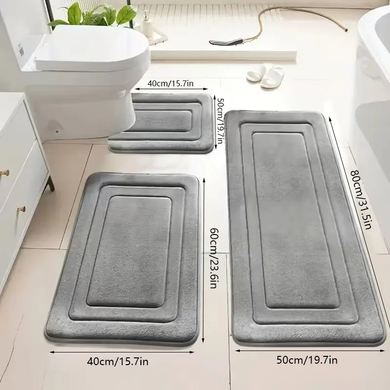 3-Piece Set of Super Absorbent Bathroom Mats |   Non-Slip Bathroom Rug, Made of Soft and Comfortable Coral Fleece, Rectangular Shape, Suitable for All Holidays.