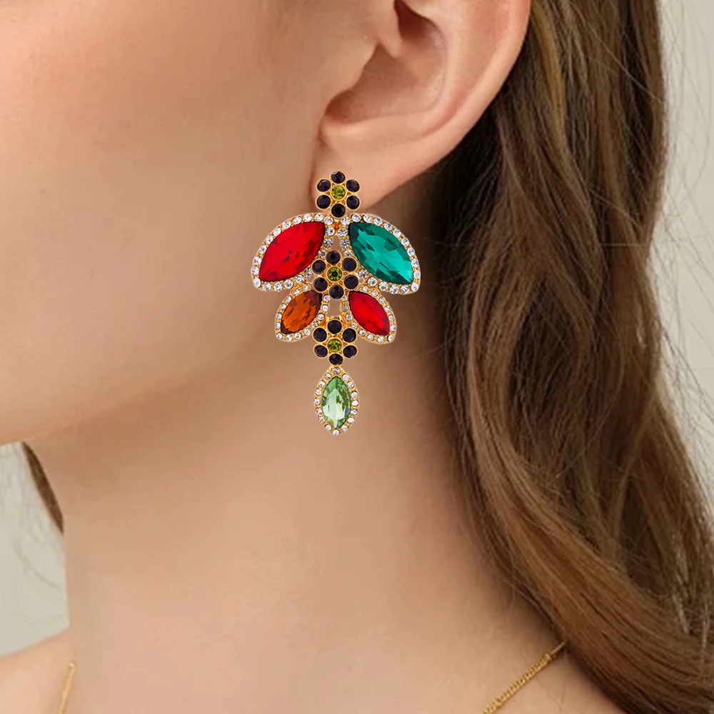 New Trend Bohemia India Colorful Zircon Flower Earrings For Women Dinner Party Wedding Fashion Personalized Jewelry Accessories