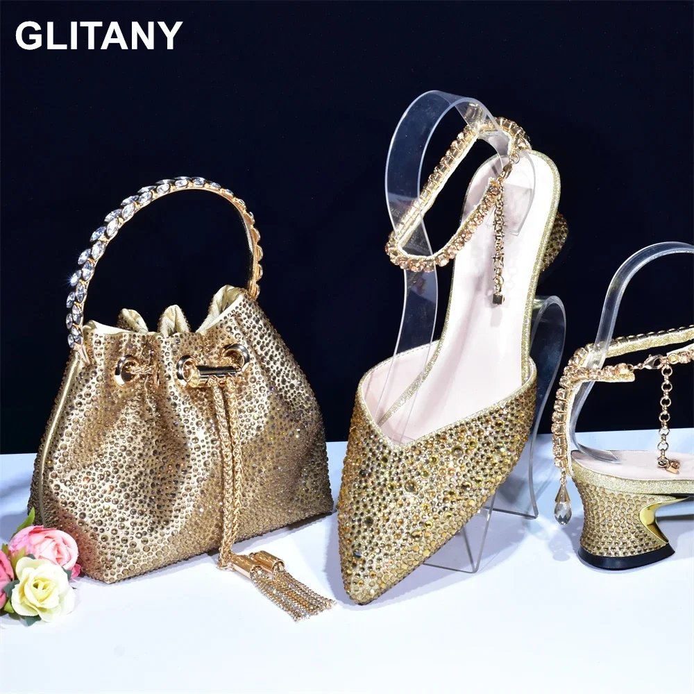 New Arrival Women Italian Handbag and Shoe Plus Size Shoes Luxury Nigerian Bag Set with Shoes Decorated with Rhinestone