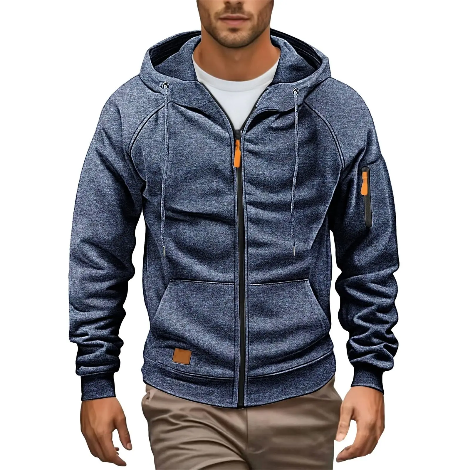 

Мужская спортивная повседневная толстовка с капюшоном и несколькими карманами, осенне-зимняя застежка-молния, удобная свободная уличная одежда