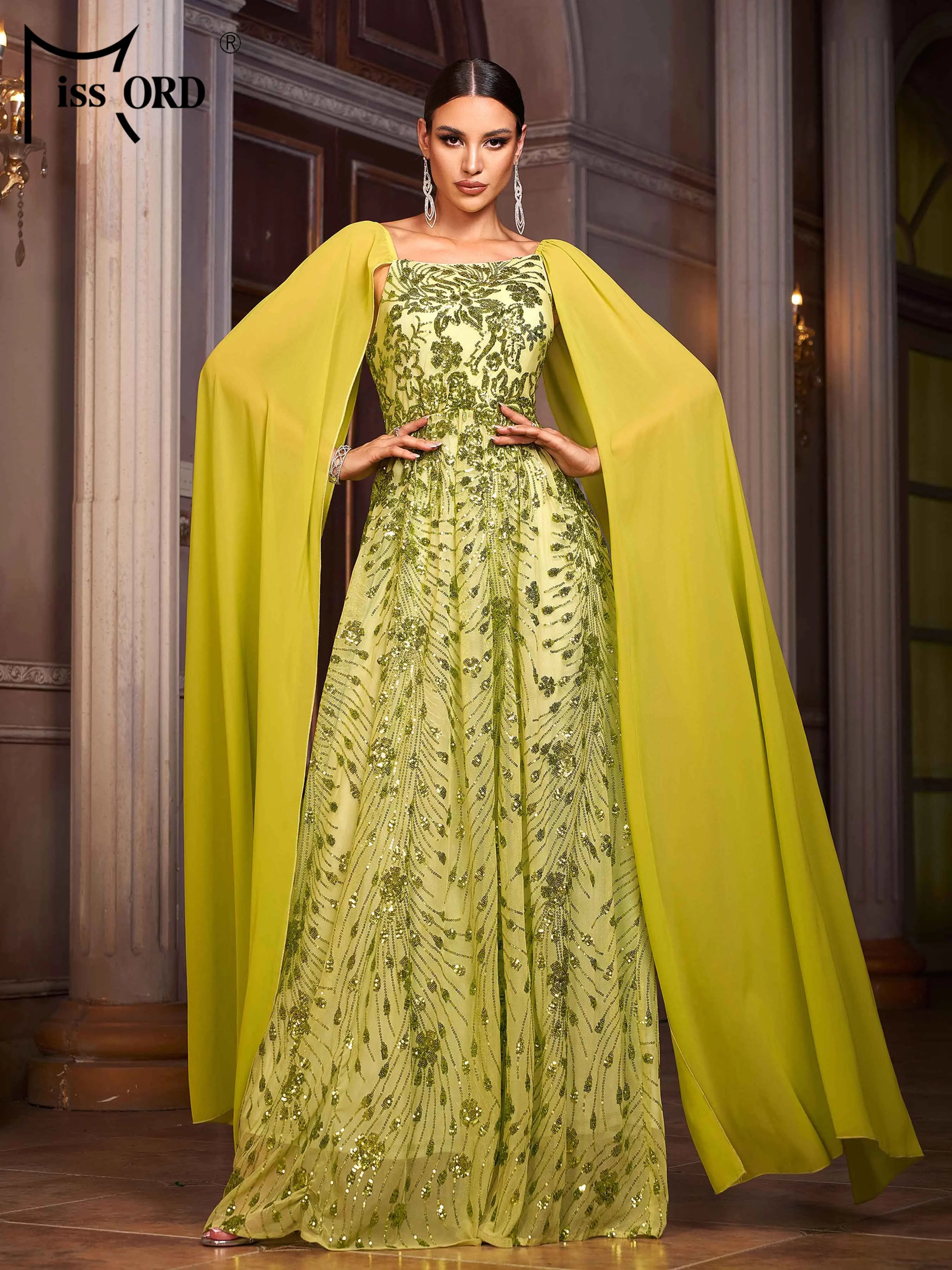 

Missord New Extend Sleeves Sequin A Line Evening Gown Wedding Birthday Party Formal Occasion High Quality Luxury Maxi Dress