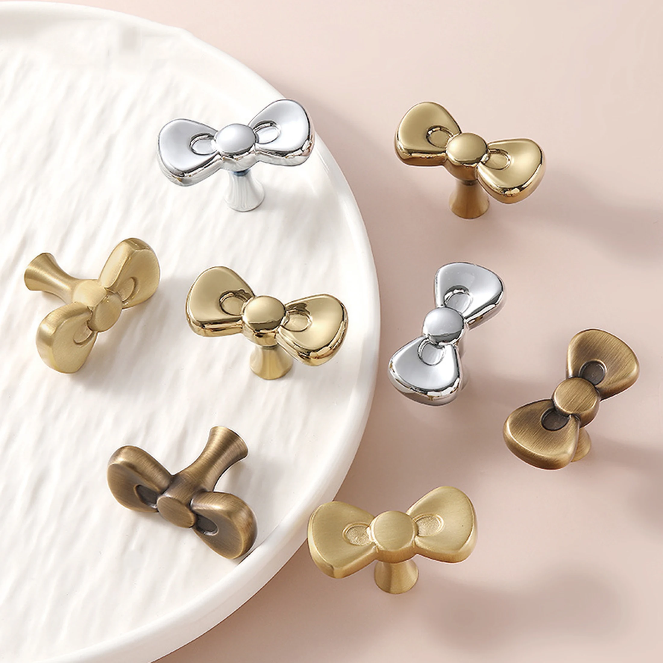 Brass Bowknot Shape Cabinet Handles Bright Gold Chrome Wardrobe Pulls for children's Room Copper Creative Furniture Handles