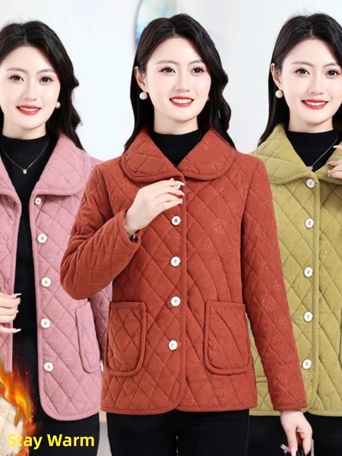 

Фланелевая куртка на подкладке из вельвета для женщин среднего возраста, утепленная, осенне-зимняя, модная, короткая хлопковая куртка с отложным воротником