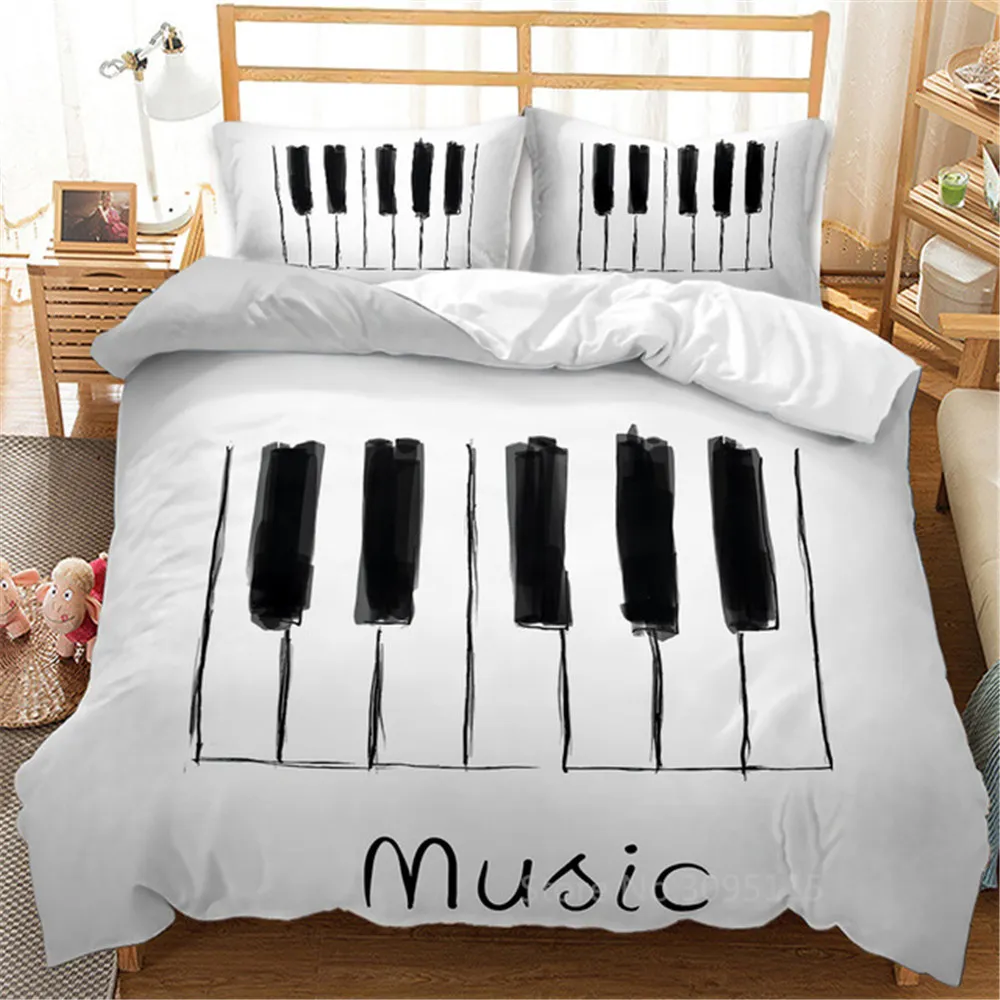 3D Printed Musical Instrument Element Design Bedding Sets Piano Violin Duvet Cover Pillowcase Bedspread Childrens Adult Decor