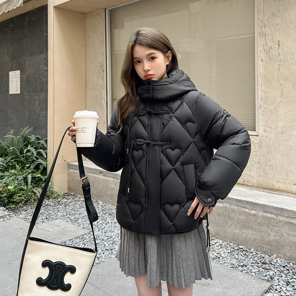 2024 Winter New Fashion Down Short Jacket Women Thick Warm Loose Cocoon Type Hooded Puffer Coat Female Pink Cotton Outerwears