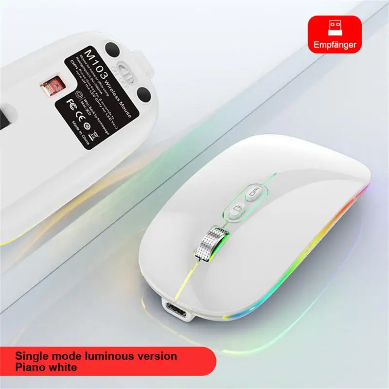 Rato Recarregável USB para Gamer, Modo Único, Rgb, Luz de Fundo, Ratos, Computador, Laptop, Escritório, Laptop, 1600dpi, 2.4g