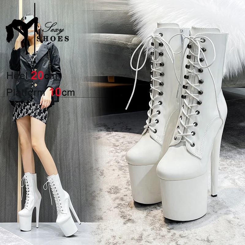 Pole Dancing Platform Ankle Boots 20CM Thin High Heels Nightclub Sexy Fetish Ladies Shoes Red Black White Women Dancing Shoes