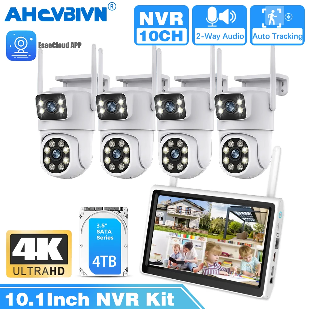 

10 Channe CCTV Security 8MP Dual Lens PTZ Camera 5MP 10.1" LCD Screen Monitor Wifi NVR Kit Wireless Home Security Camera System
