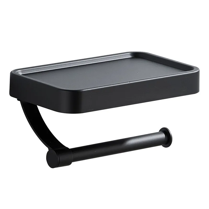 For No Punching Paper Towel Holder, Space Aluminum Rack Set, Wall Hanging Double-layer Black Paper Roll Holder.