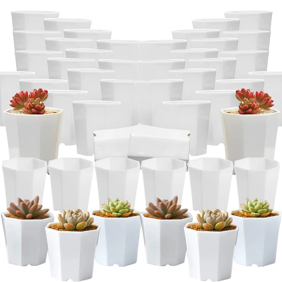 27pcs 7cm Octagonal White Mini Plant Nursery Pots - Durable Succulent Flowerpots for Balcony, Office Tabletop Plant Decoration