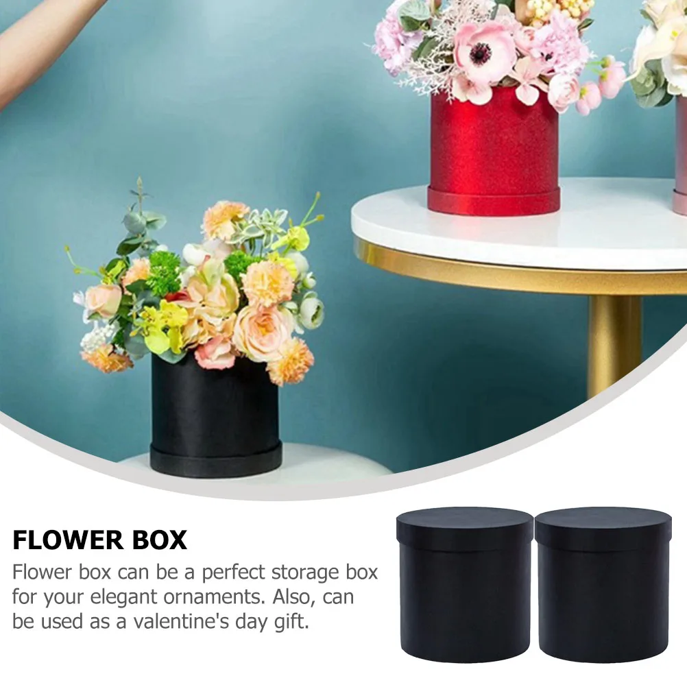 

2pcs Black Round Mini Handheld Flower Boxes for Bouquet Arrangement Wedding Jewelry Gifts Valentine Packaging Floral Box
