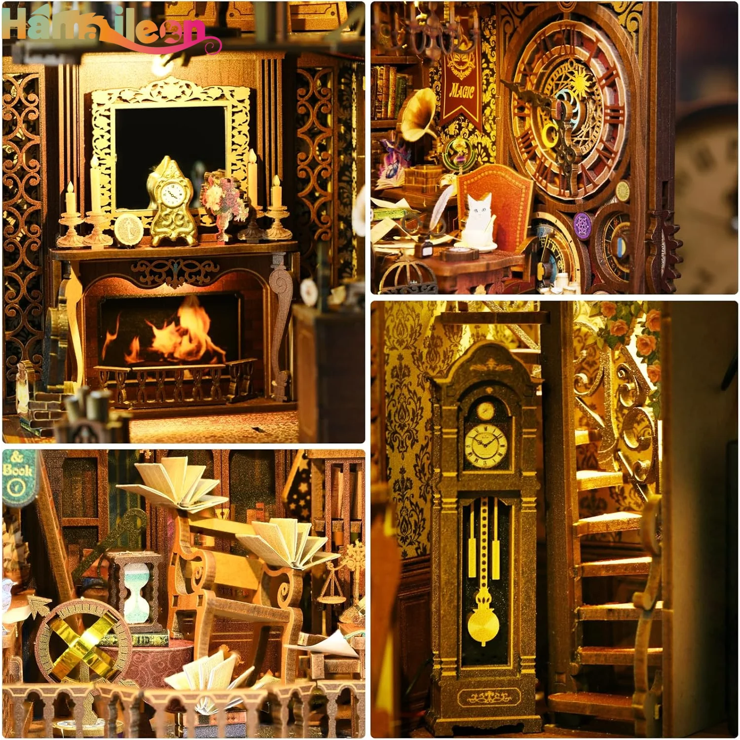 Hamaileon Book Nook Kit, DIY Miniature House Room ชุดปริศนาชั้นวางหนังสือของขวัญตกแต่งสําหรับคนรักหัตถกรรม (Wonder Library)