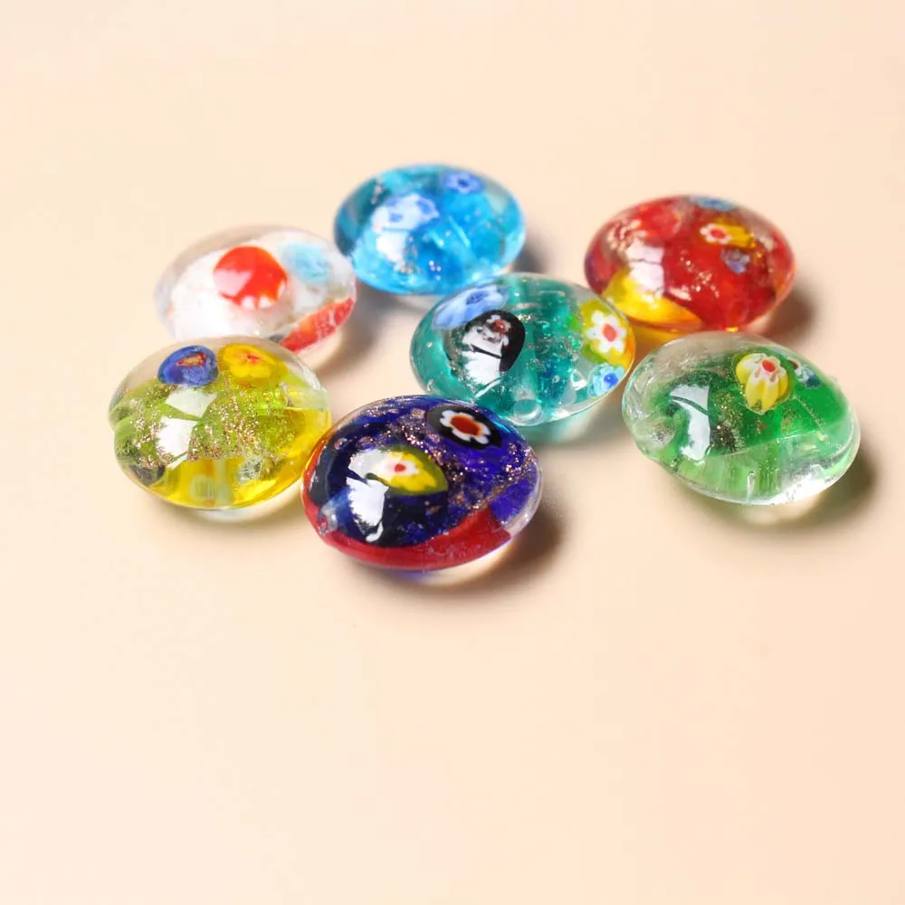 10Pcs 20mm Lampwork Beads Glass Flower Beads Round Flat Multi-Color for jewelry Bracelet Necklace Earring Making DIY