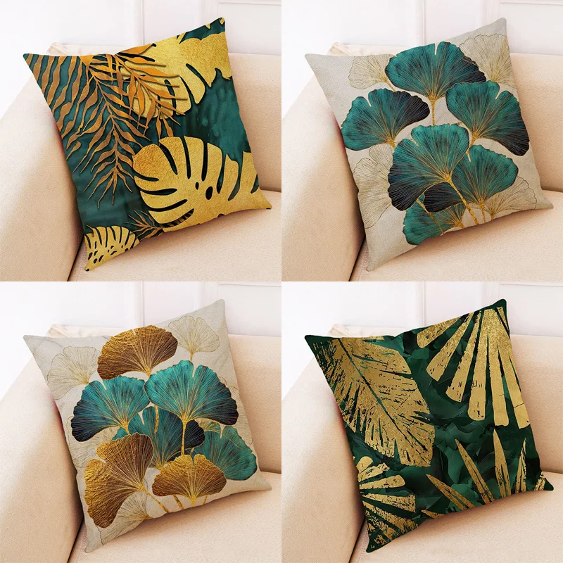 

Throw Pillow Cushion Cover Green Decorative Pillow Tropical Leaves Decor Linen Pillowcase Leaf Lattice