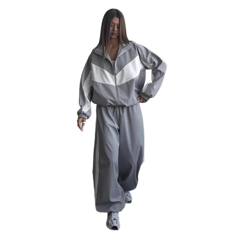 

2025 New Fashion Printed Zipper Jacket + Wide Leg Pants Two-piece sets Women Autumn Casual Loose Jogger Suit for Women