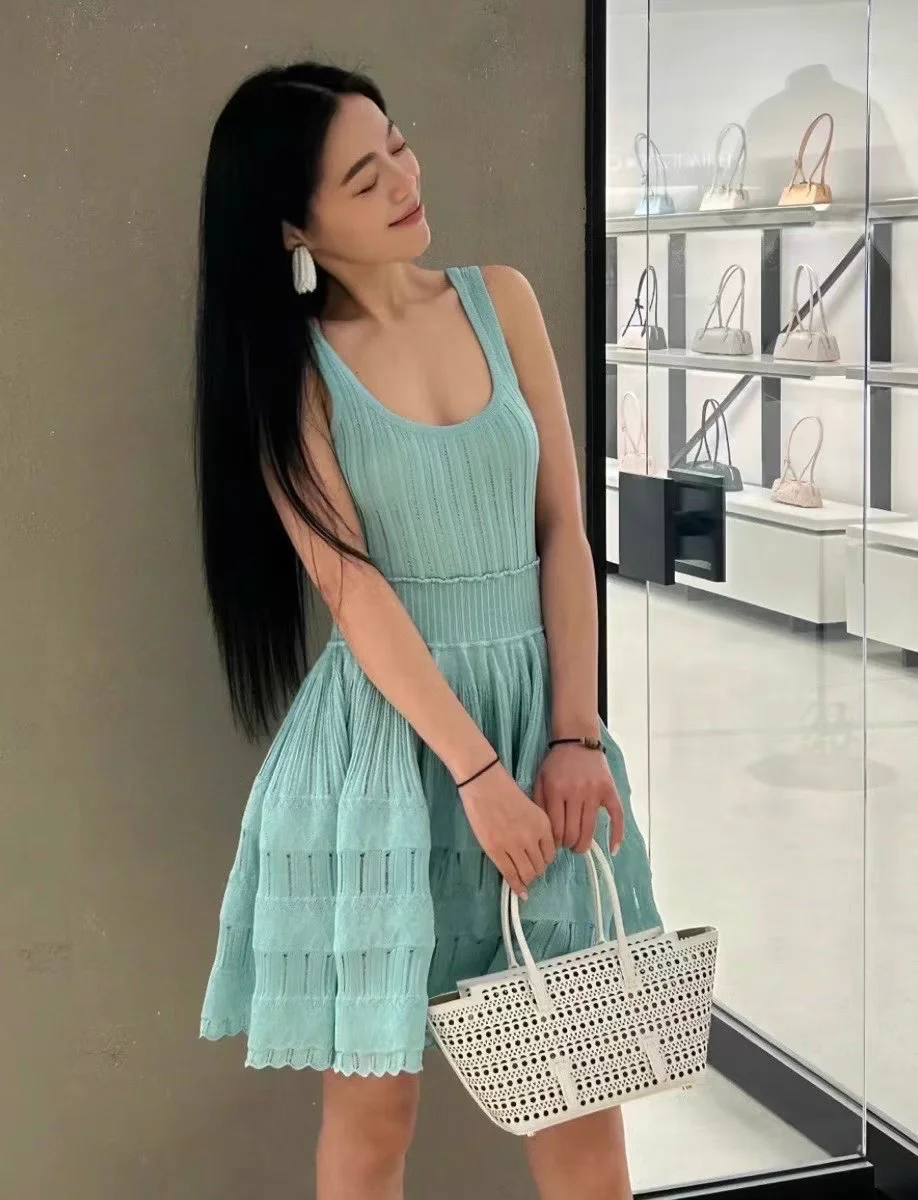 Six Colors High-end 2024New Short Dress Women's Summer French Style Exquisite Design Sense Niche Sleeveless Vest Stitching Dress