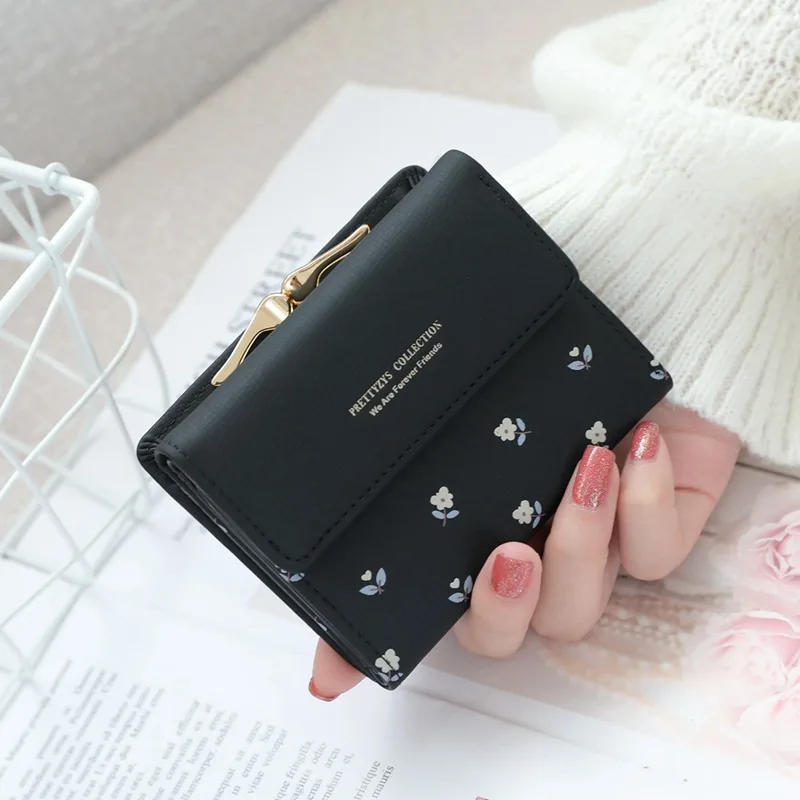 Flower Women Purse Leather Pocket Ladies Clutch Wallet Women Short Card Holder Cute Girls Wallet Cartera Coin Bag