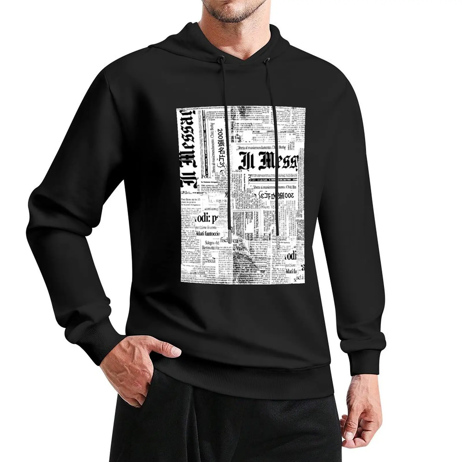 

Black And White Collage Of Grunge Newspaper Fragments Pullover Hoodie clothes for men men's coat men's clothes hoodie man