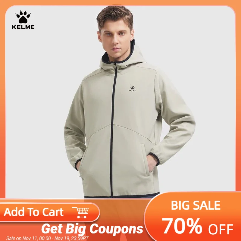 

KELME Winter Men's Cotton Jacket Running Training Waterproof OverCoat Short Hooded Warm padded woven Sports Jackets 9347WT1007