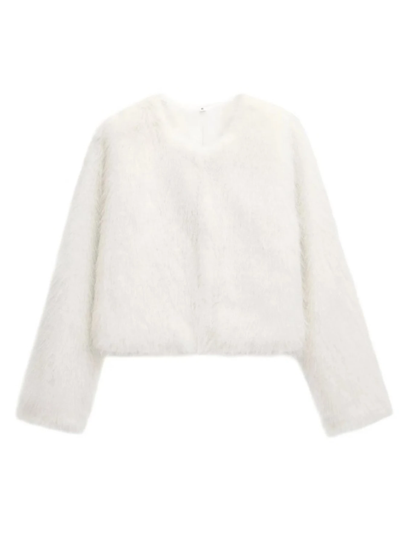 Mia Muse Boutique dames klassieke glamoureuze effen lange mouw open voorkant feestpluche jas herfst-wintercollectie