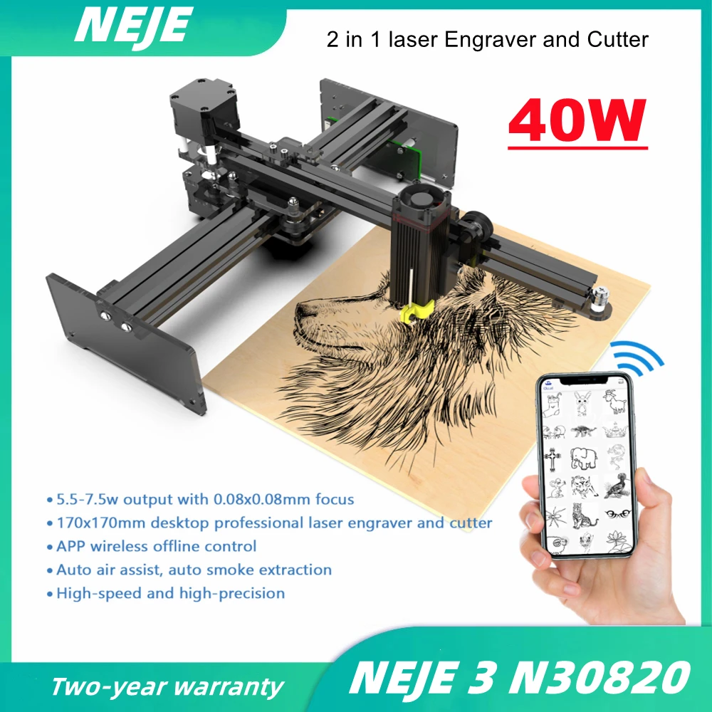 

NEJE 3 N30820 40W CNC Laser Engraver Wood Cutter Desktop Mini 3D Printer with Auto Air Assist Bluetooth APP Control Lightburn