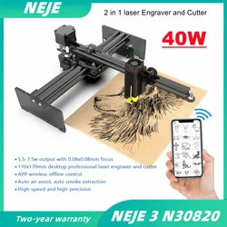 NEJE 3 N30820 40W CNC Laser Graveur Holz Cutter Desktop Mini 3D Drucker mit Auto Air Assist Bluetooth APP control Lightburn