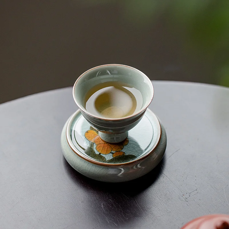 Borneol Glaze Ceramic Tea Coaster Pure Hand-painted Loquat Cover Holder Cup Pad Zisha Pot Lid Stander Kung Fu Tea Accessories