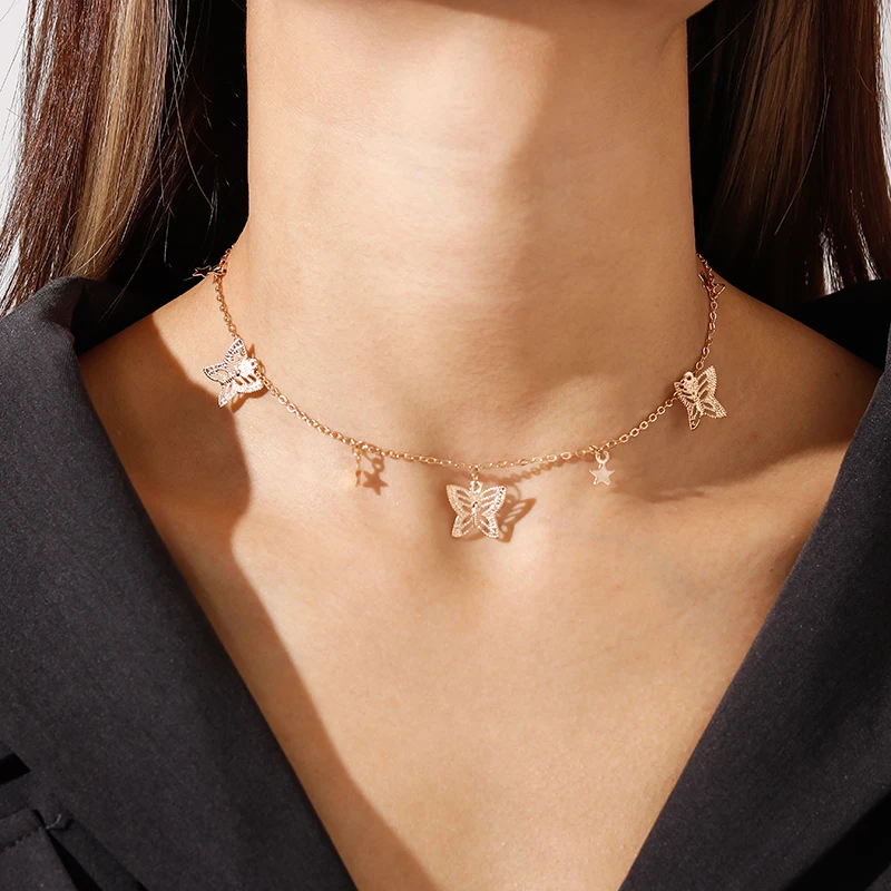 Aihua Niedliche kleine türkische Glücksauge-Schmetterlings-Halskette für Frauen, Statement-Halskette, Halsketten, Chocker, Damenschmuck – Detail 11