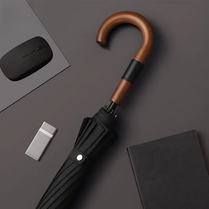 Japanese Style 16 Ribs Automatic Golf Umbrella Curved Handle Long Handle Business Gift Advertising Umbrella