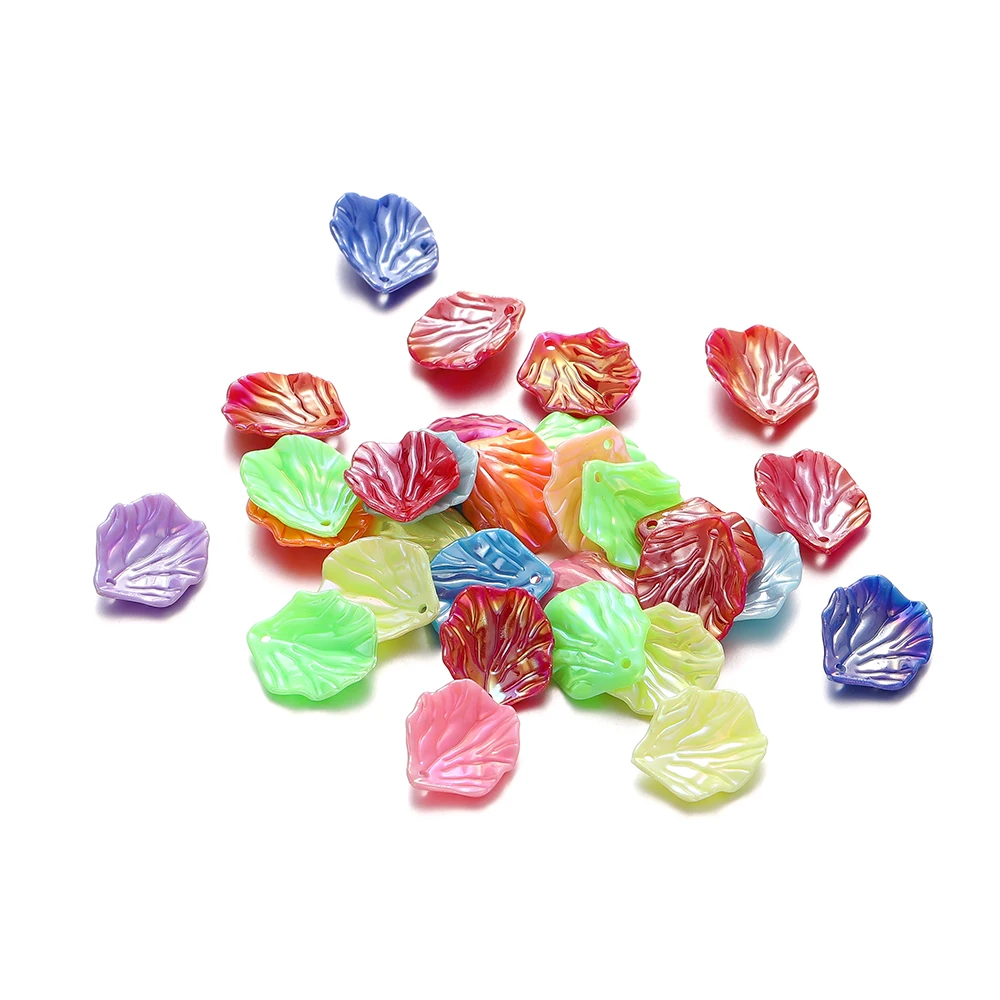 30pcs/Lot AB Color Acrylic Leaves Charm Beads for Bracelet Necklace Earrings DIY Jewelry Making Accessories Supplies