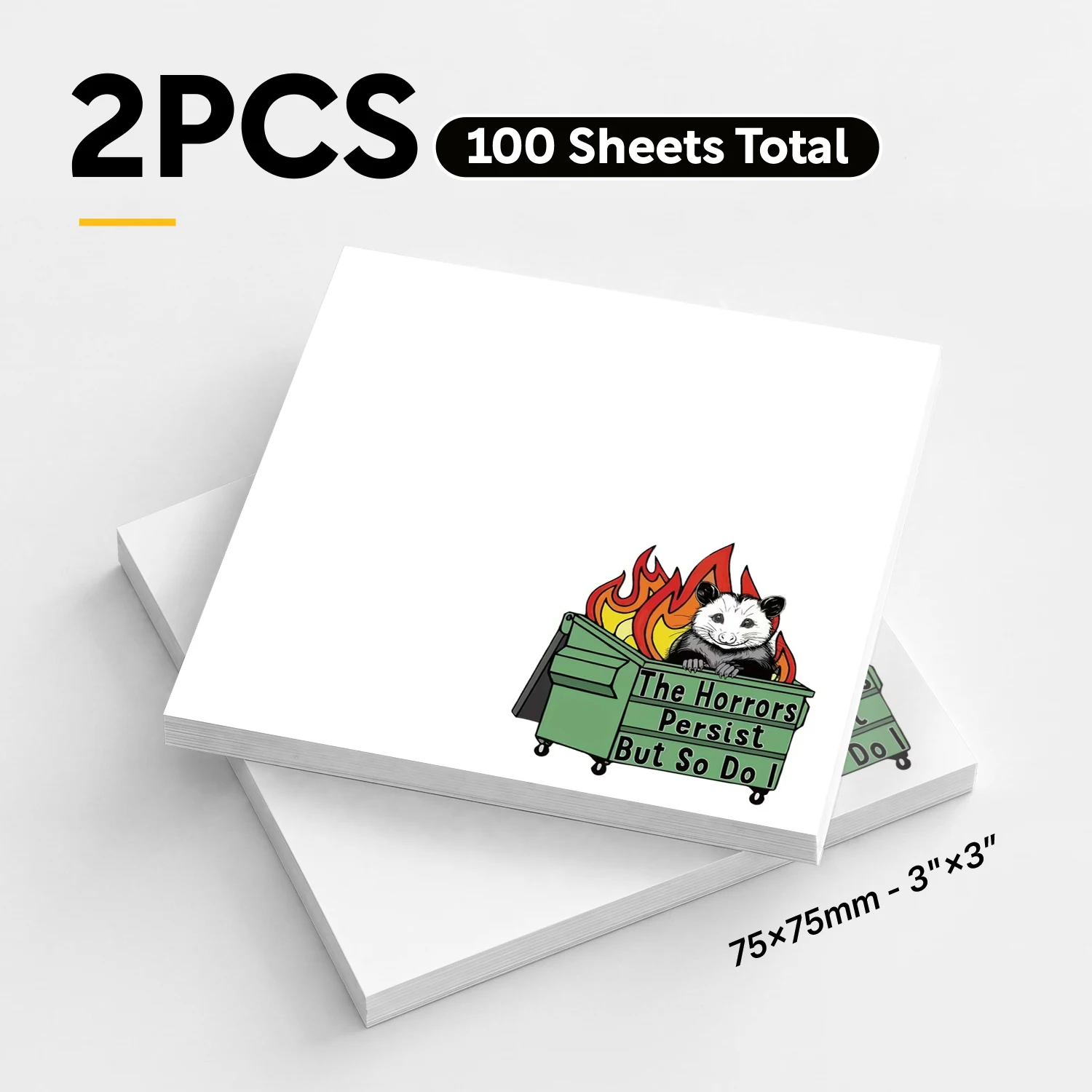 2PCS Funny Opossum Sticky Notes 100 Sheets Dumpster Fire Humor Memo Pads Positive Reminder Self Adhesive Office Stationery
