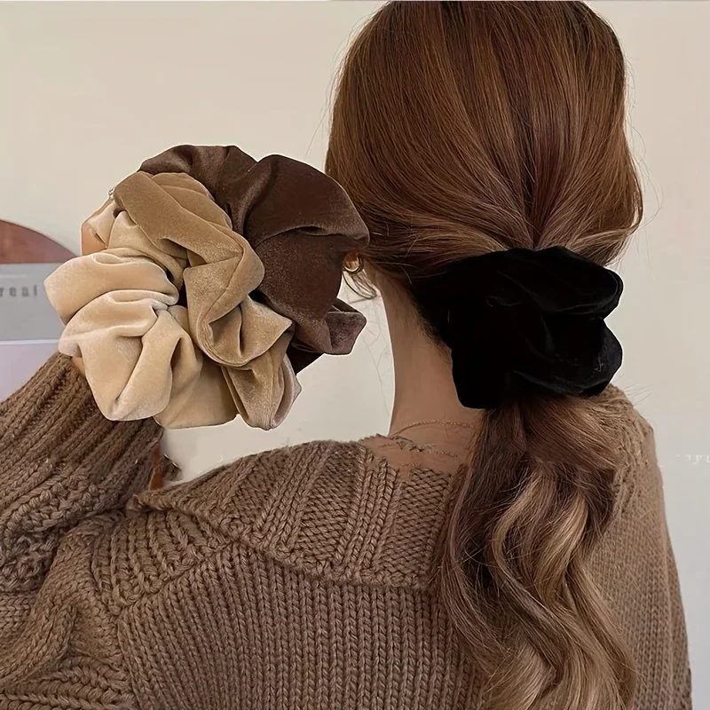 Winter Plush Soft Soild Color Scrunchie for Women Girls Vintage Elasticity Rubber Bands Ties Ponytail Hair Bands Headwear