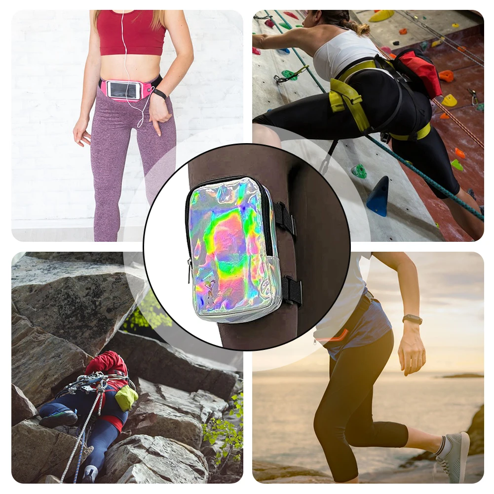 Fashion Holographic Thigh Bag Coin Purses Adjustables Straps Waist Pouch Small Phone Purse Handbag For Outdoor Hiking Travel