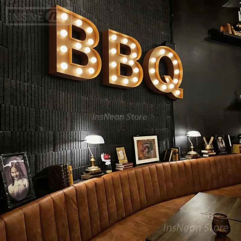 BBQ Luxury Brand Logo LED Signboard Custom Marquee Letter Light Wall Acrylic Neon Luminous Business Advertising Signs