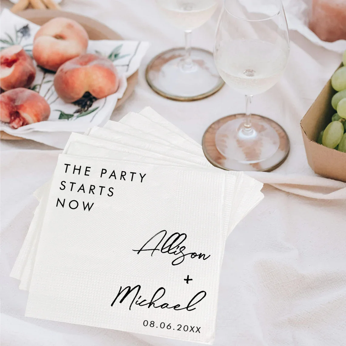 50pcs Personalized Wedding Napkins Custom Wedding Party Napkins The Party Starts Now Rehearsal Dinner Wedding Engagement Bridal